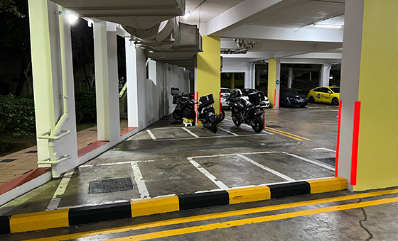 After — the space today, accommodating 13 motorcycle lots