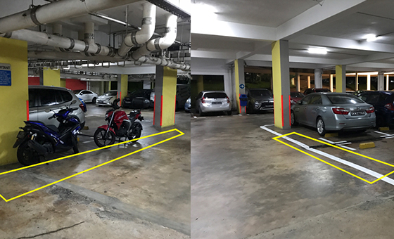 Before — motorcycles forced to park illegally near turning radius